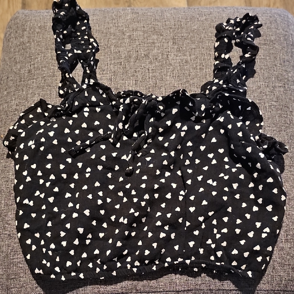 Abercrombie & Fitch Navy and White Heart Crop Top Xsmall Ruffles Summer Halter